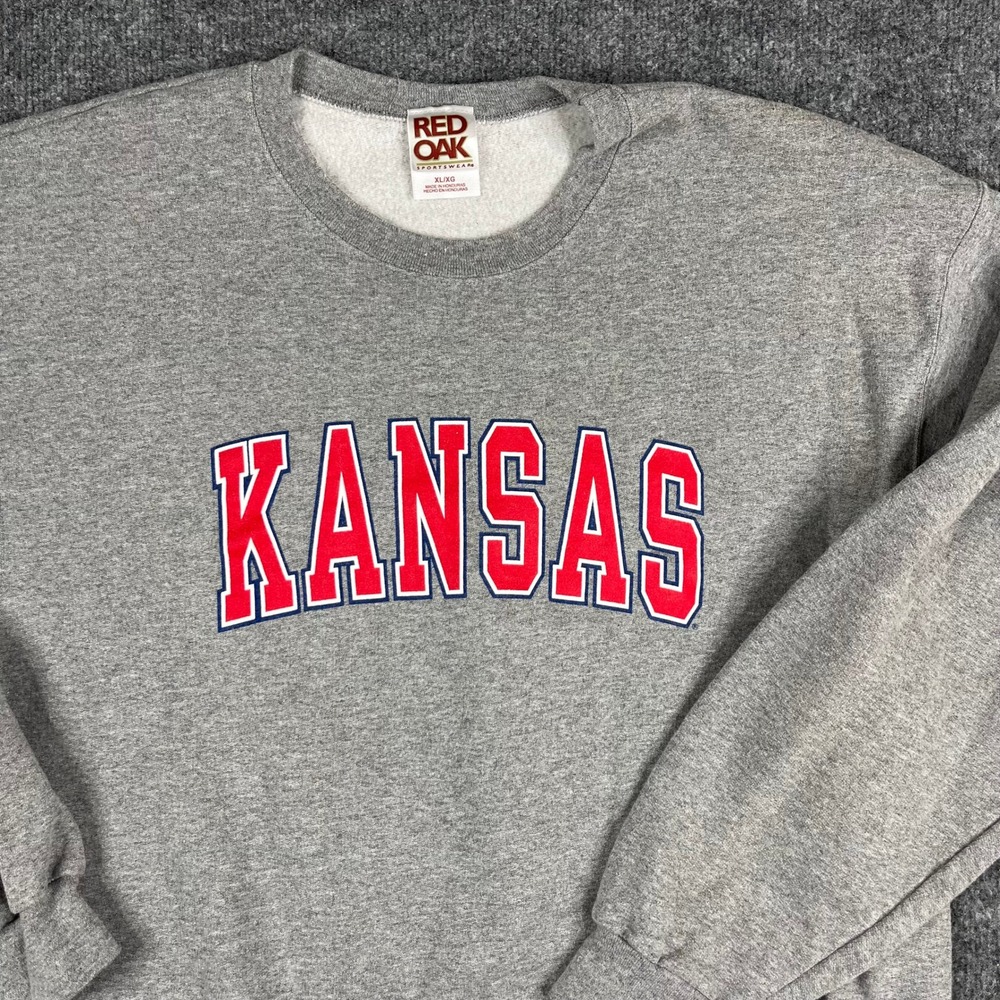 Red Oak Sweatshirt Mens XL Gray Kansas Jayhawks Collegiate Crewneck Pullover